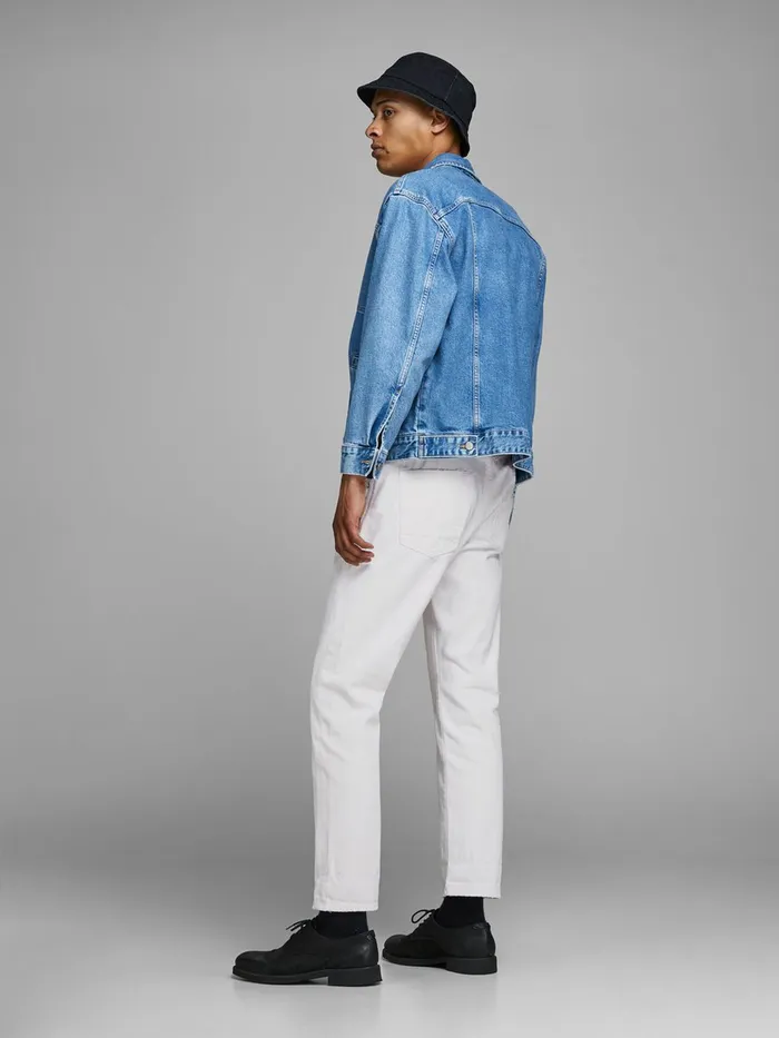 Jeans JACK and JONES Mens FRANK LEEN CJ 454 TAPERED FIT JEANS White White Denim