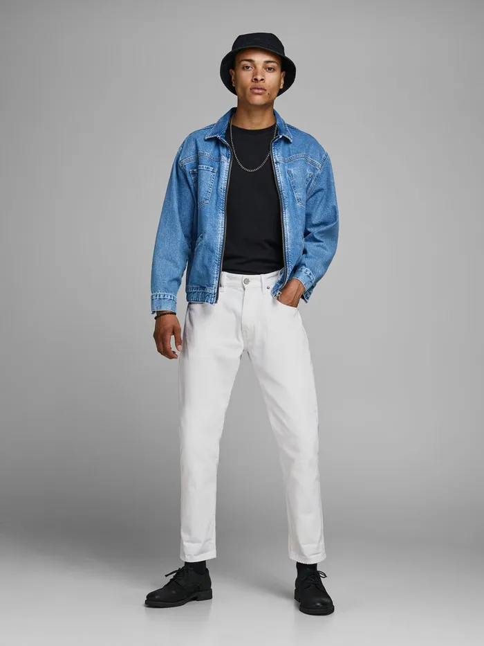Jeans JACK and JONES Mens FRANK LEEN CJ 454 TAPERED FIT JEANS White White Denim
