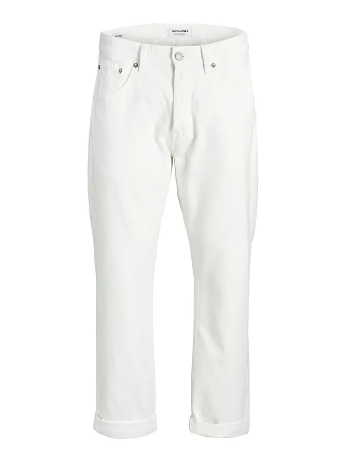 Jeans JACK and JONES Mens FRANK LEEN CJ 454 TAPERED FIT JEANS White White Denim