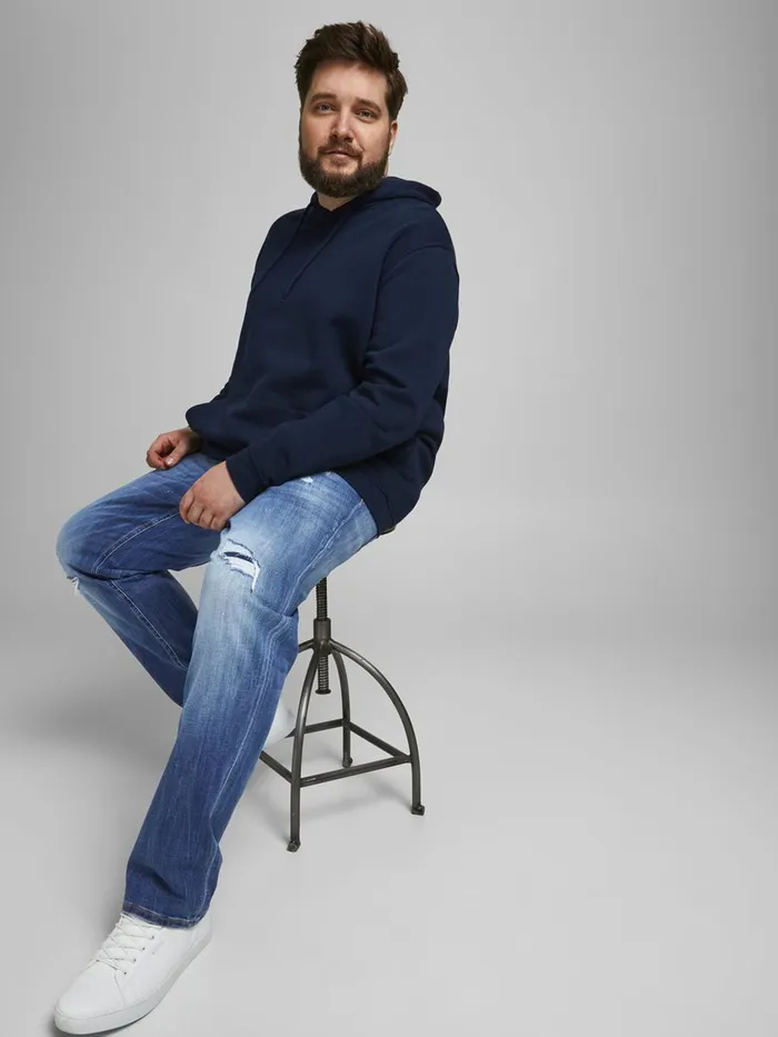 Jeans JACK and JONES Mens GLENN FOX GE 740 PLUS SIZE SLIM FIT JEANS Blue Blue Denim