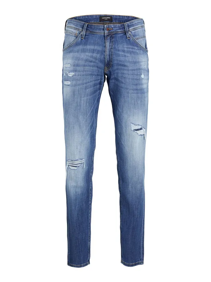 Jeans JACK and JONES Mens GLENN FOX GE 740 PLUS SIZE SLIM FIT JEANS Blue Blue Denim