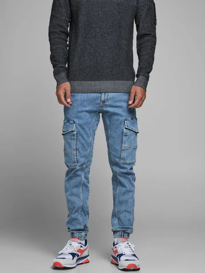 Jeans JACK and JONES Mens PAUL CARGO SLIM FIT JEANS Blue Blue Denim