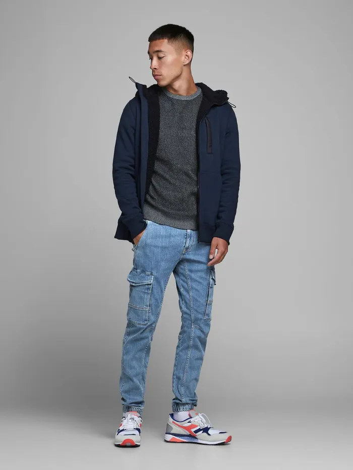 Jeans JACK and JONES Mens PAUL CARGO SLIM FIT JEANS Blue Blue Denim
