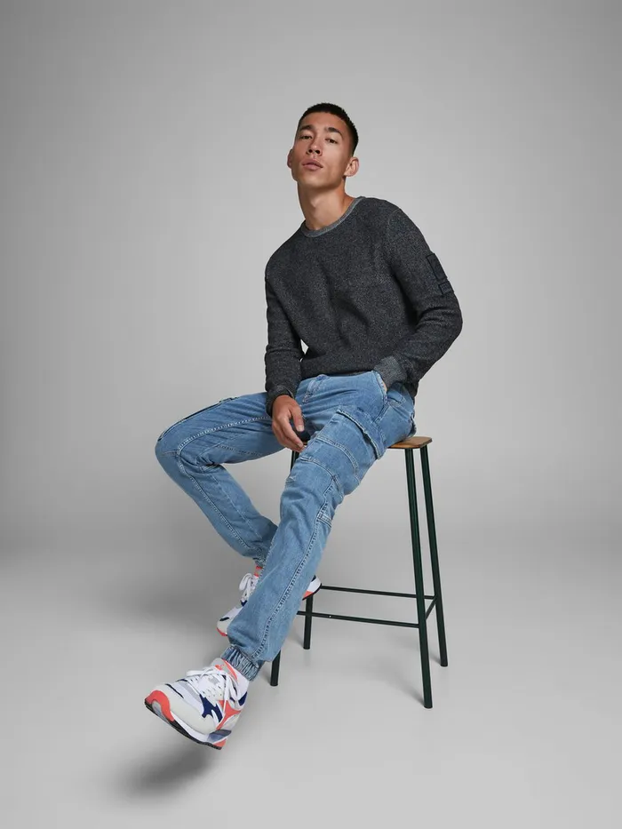 Jeans JACK and JONES Mens PAUL CARGO SLIM FIT JEANS Blue Blue Denim