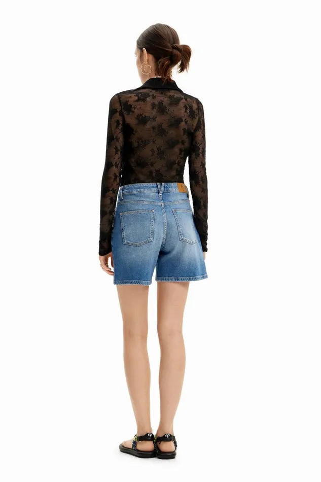 Jeans Women Desigual Embroidered Denim Shorts Blue