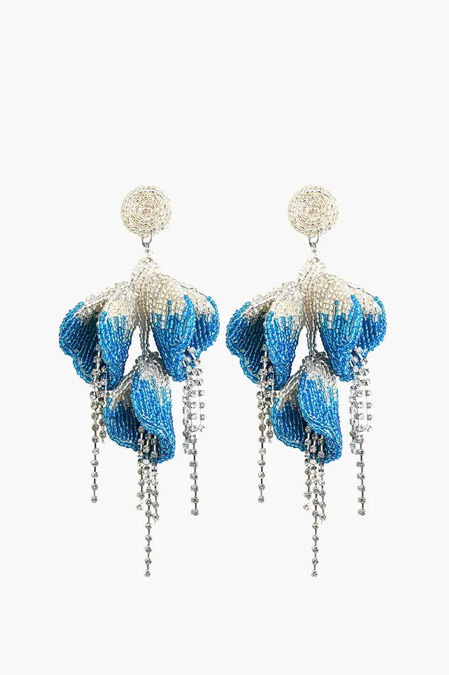Jewelry Women America and Beyond Blue and Silver Petal Drop Earrings