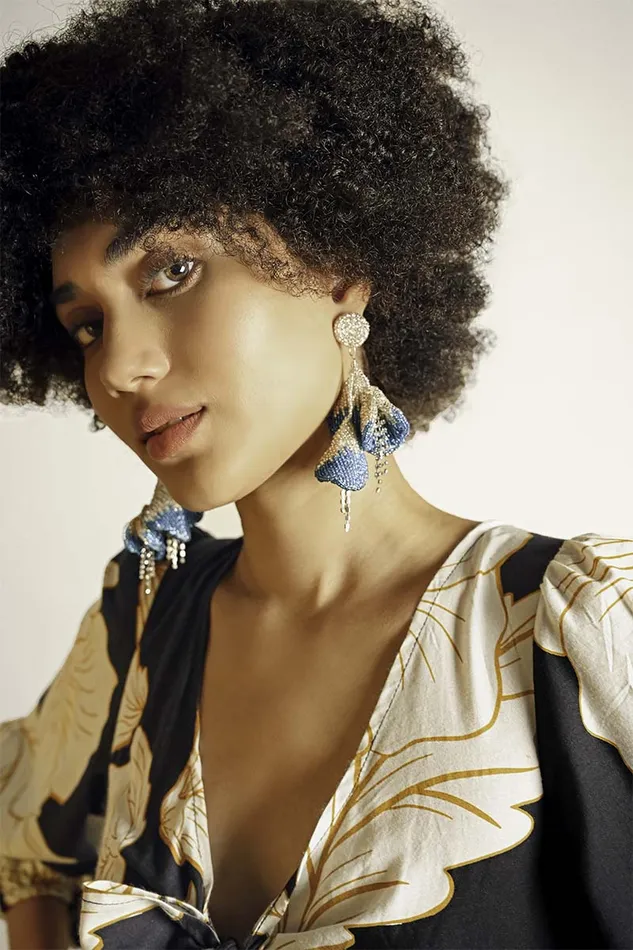 Jewelry Women America and Beyond Blue and Silver Petal Drop Earrings