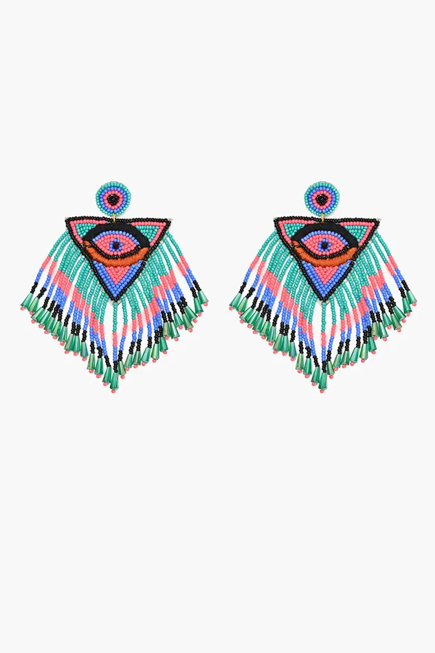 Jewelry Women America and Beyond Love Triangle Evil Eye Earrings