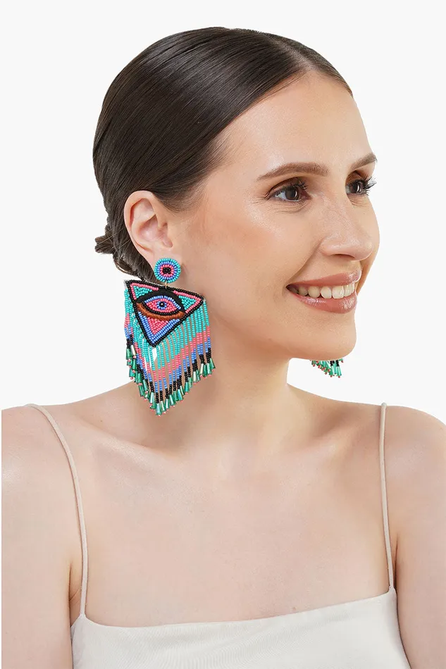 Jewelry Women America and Beyond Love Triangle Evil Eye Earrings