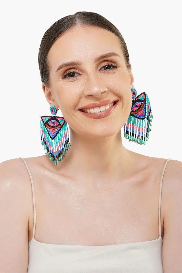 Jewelry Women America and Beyond Love Triangle Evil Eye Earrings