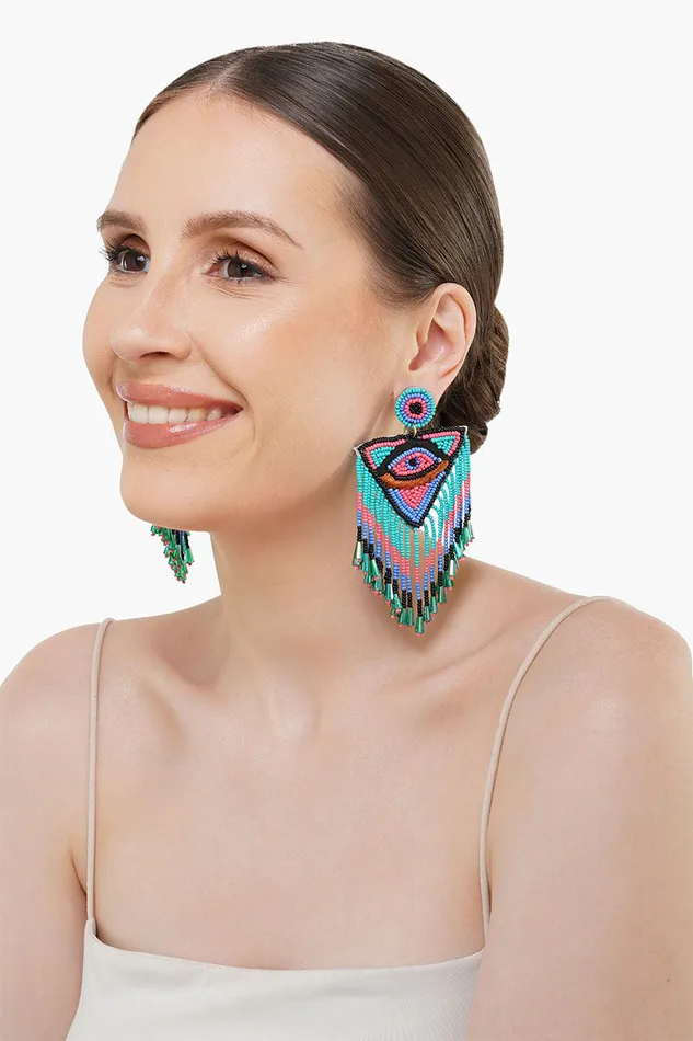 Jewelry Women America and Beyond Love Triangle Evil Eye Earrings