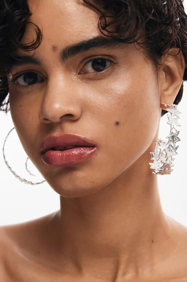 Jewelry Women Desigual Zalio Silverplated Spiral Star Earrings Black