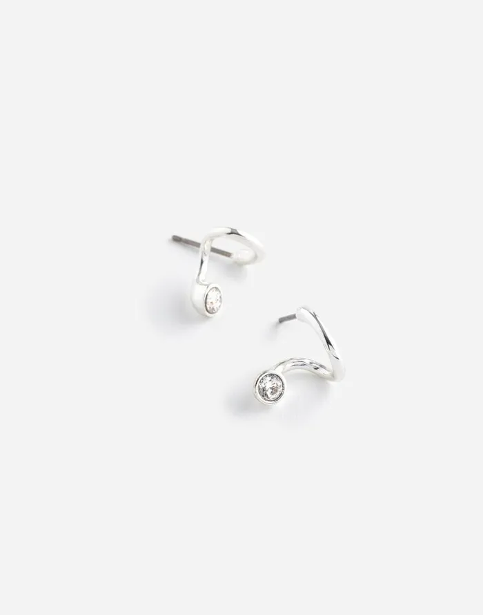 Jewelry Women Madewell Floating Crystal Huggie Hoop Earrings Polished Silver