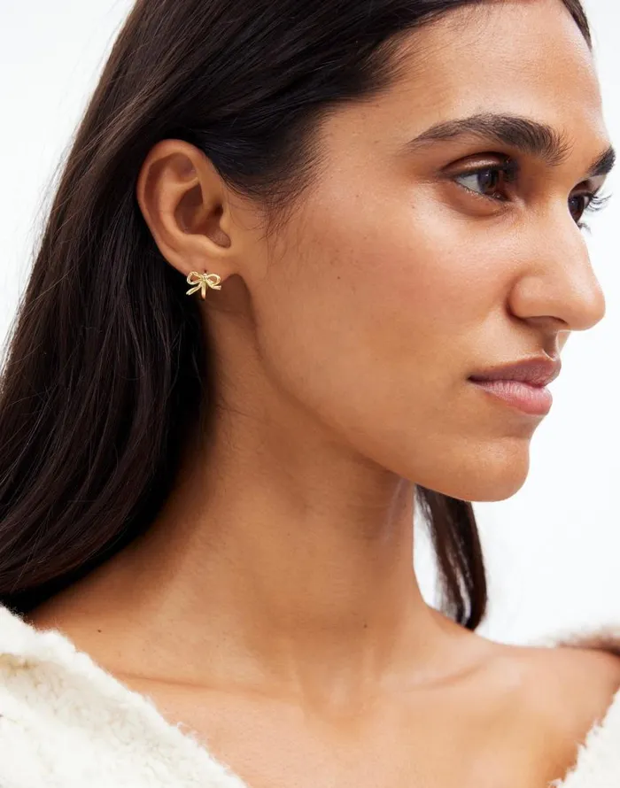 Jewelry Women Madewell Metal Bow Huggie Hoop Earrings Vintage Gold