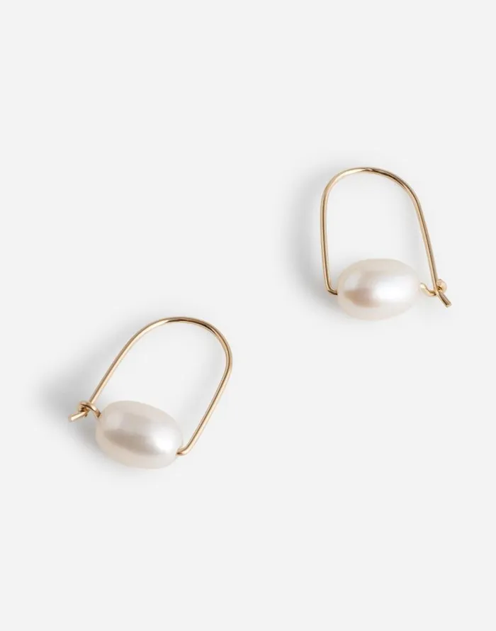Jewelry Women Madewell Sara Patino Jewelry Small Floating Pearl Hoops Gold