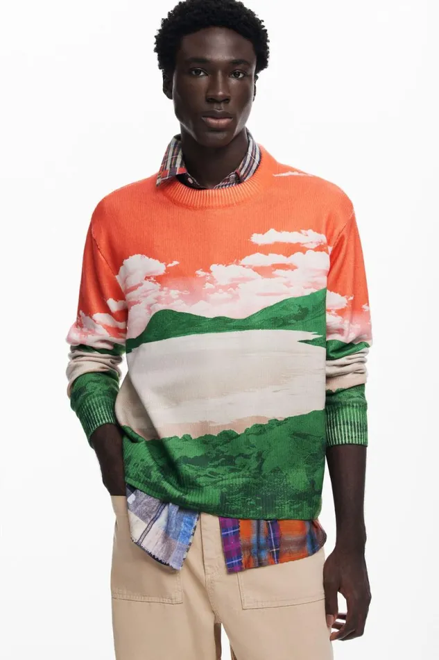 Jumpers And Sweatshirts Men Desigual Landscape Sweater Orange