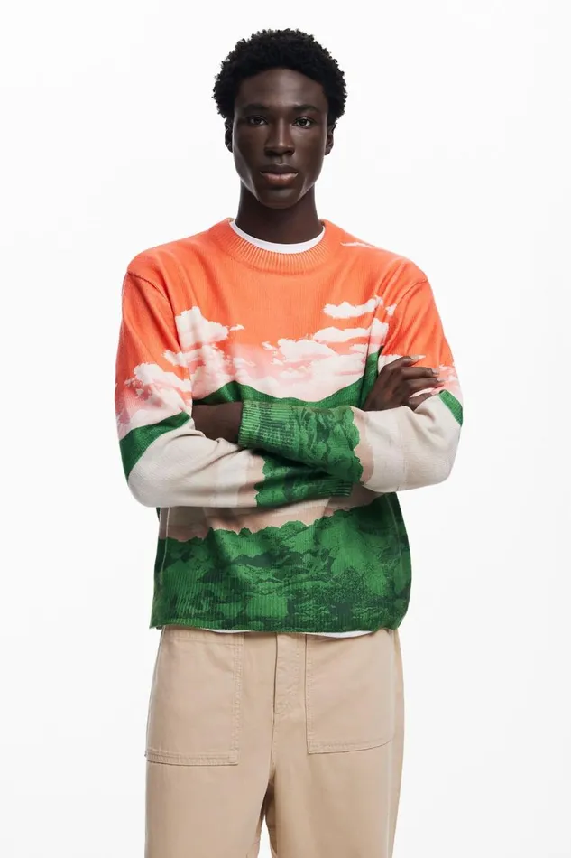 Jumpers And Sweatshirts Men Desigual Landscape Sweater Orange