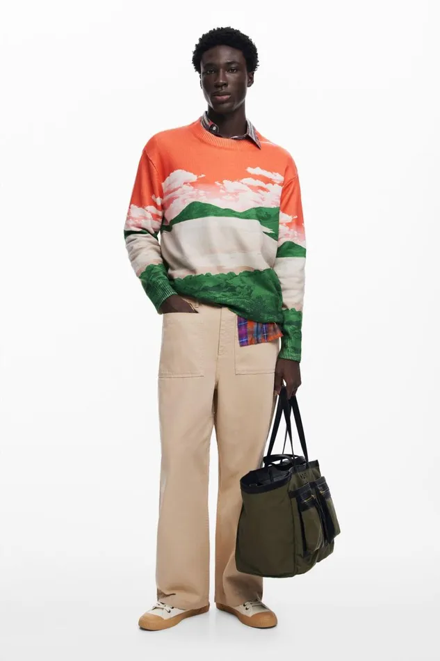 Jumpers And Sweatshirts Men Desigual Landscape Sweater Orange