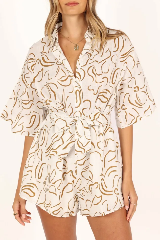 Jumpsuits and Rompers Kellie Romper WhiteBeige Petal and Pup Women