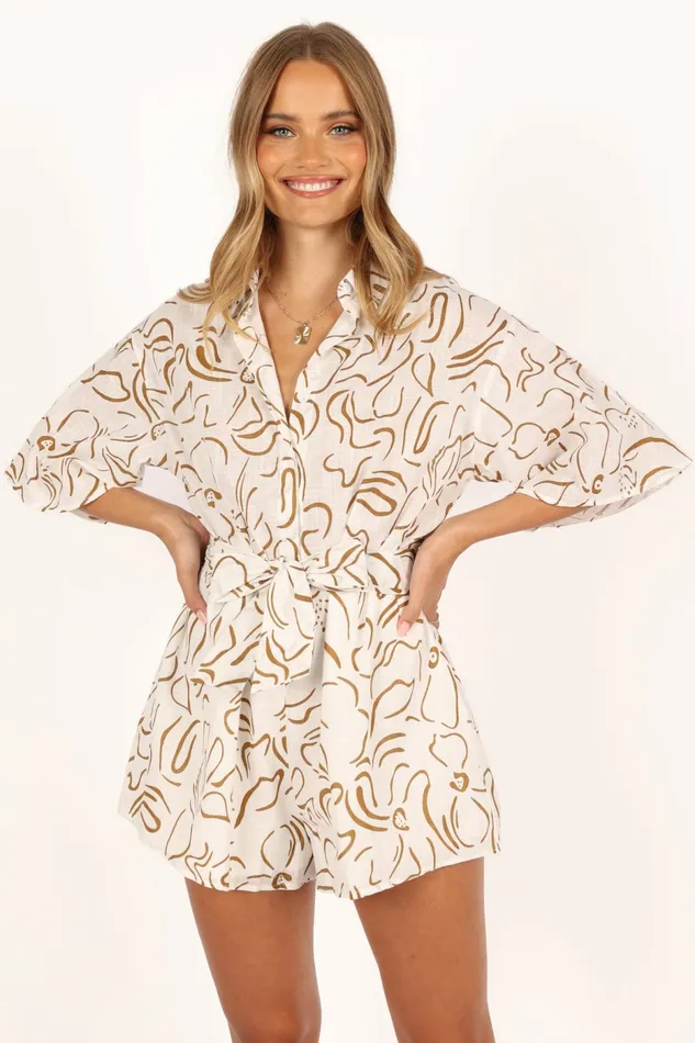 Jumpsuits and Rompers Kellie Romper WhiteBeige Petal and Pup Women