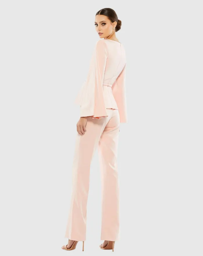 Jumpsuits and Rompers Mac Duggal Women Long Sleeve Two Piece Crepe Pant Suit Pink
