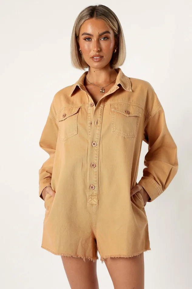 Jumpsuits and Rompers Petal and Pup Women Pollyanna Romper Tan