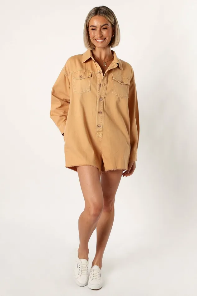 Jumpsuits and Rompers Petal and Pup Women Pollyanna Romper Tan