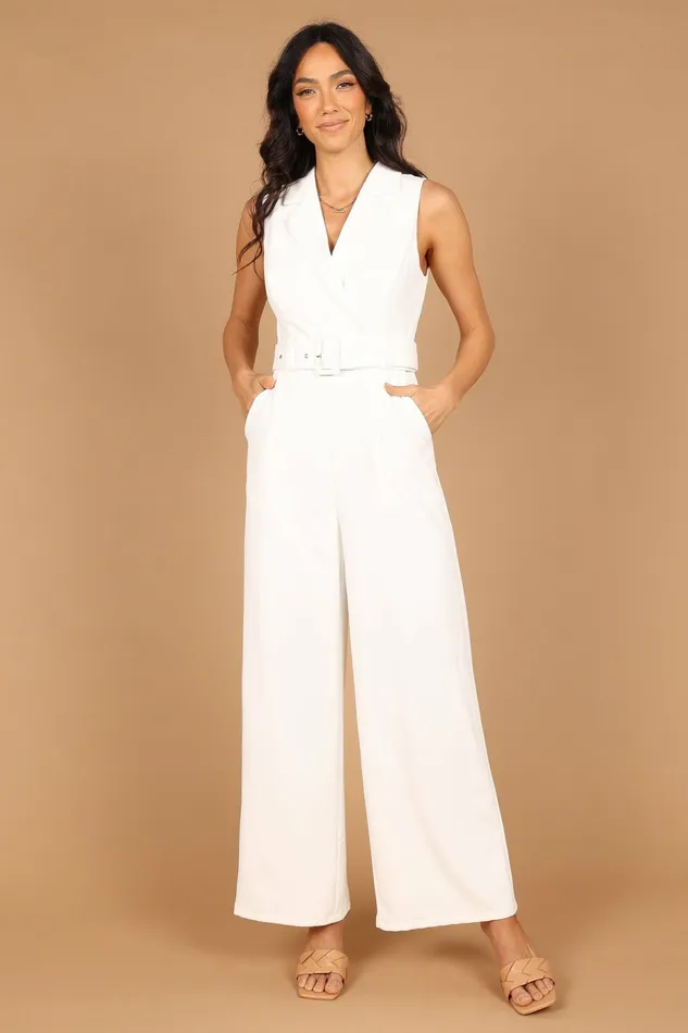Jumpsuits and Rompers Petal and Pup Women Sienna Belted Jumpsuit White