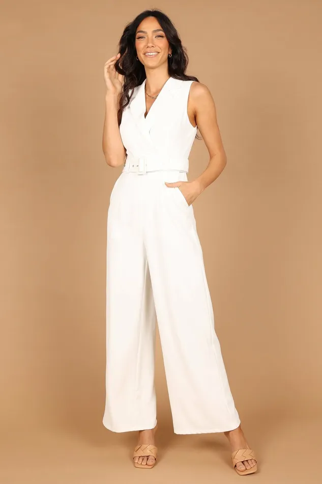 Jumpsuits and Rompers Petal and Pup Women Sienna Belted Jumpsuit White
