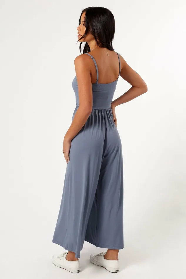 Jumpsuits and Rompers Women Kameron Knit Jumpsuit Dusty Blue Petal and Pup