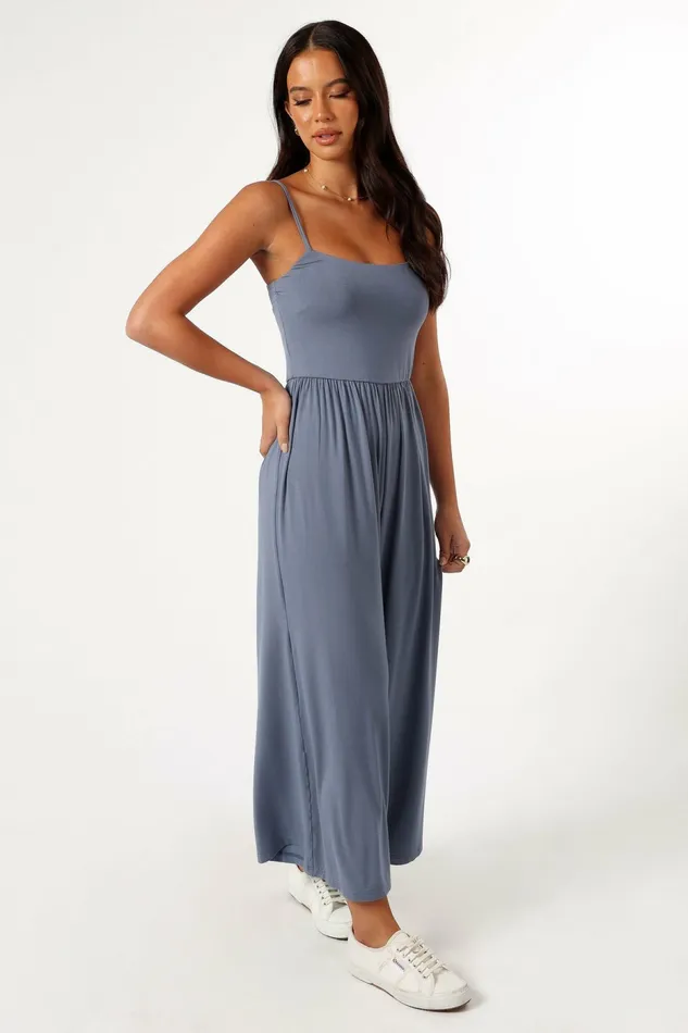Jumpsuits and Rompers Women Kameron Knit Jumpsuit Dusty Blue Petal and Pup