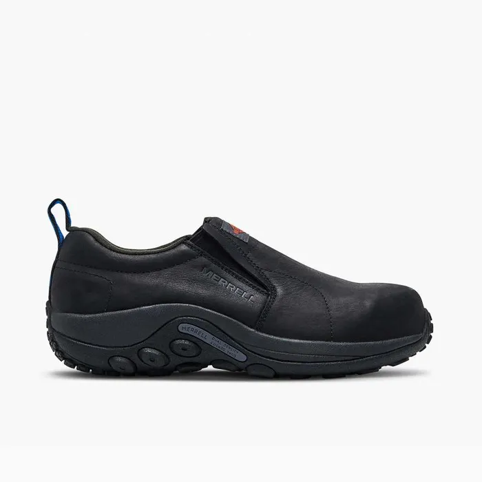 Jungle Moc Leather Comp Toe Work Shoe Wide Width Black Men Merrell SlipOns