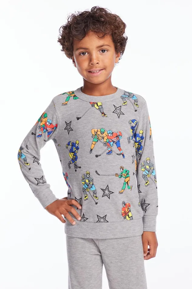 Kids Chaser Brand Boys Allover Hockey Stars Boys Long Sleeve