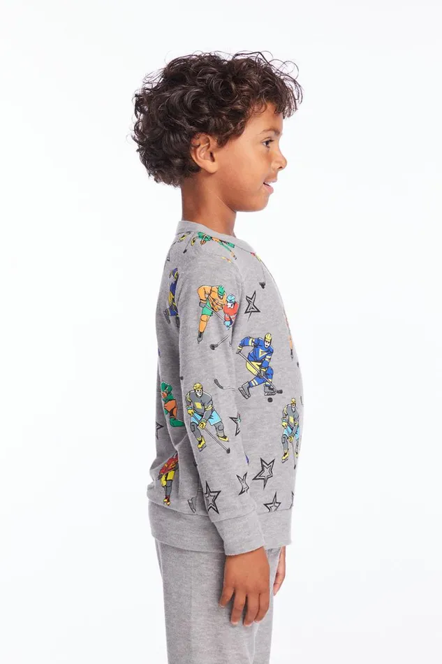 Kids Chaser Brand Boys Allover Hockey Stars Boys Long Sleeve