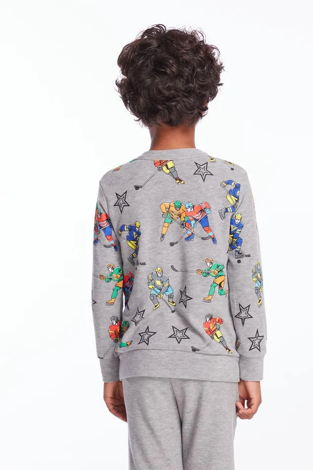 Kids Chaser Brand Boys Allover Hockey Stars Boys Long Sleeve
