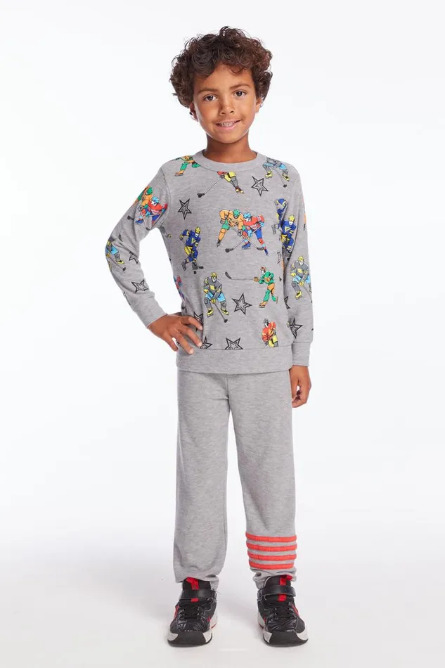 Kids Chaser Brand Boys Allover Hockey Stars Boys Long Sleeve