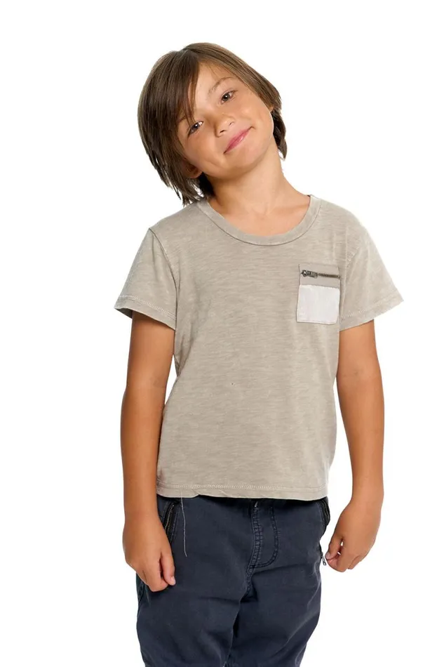 Kids Chaser Brand Boys Boys Gauze Jersey Zip Pocket Short Sleeve Tee