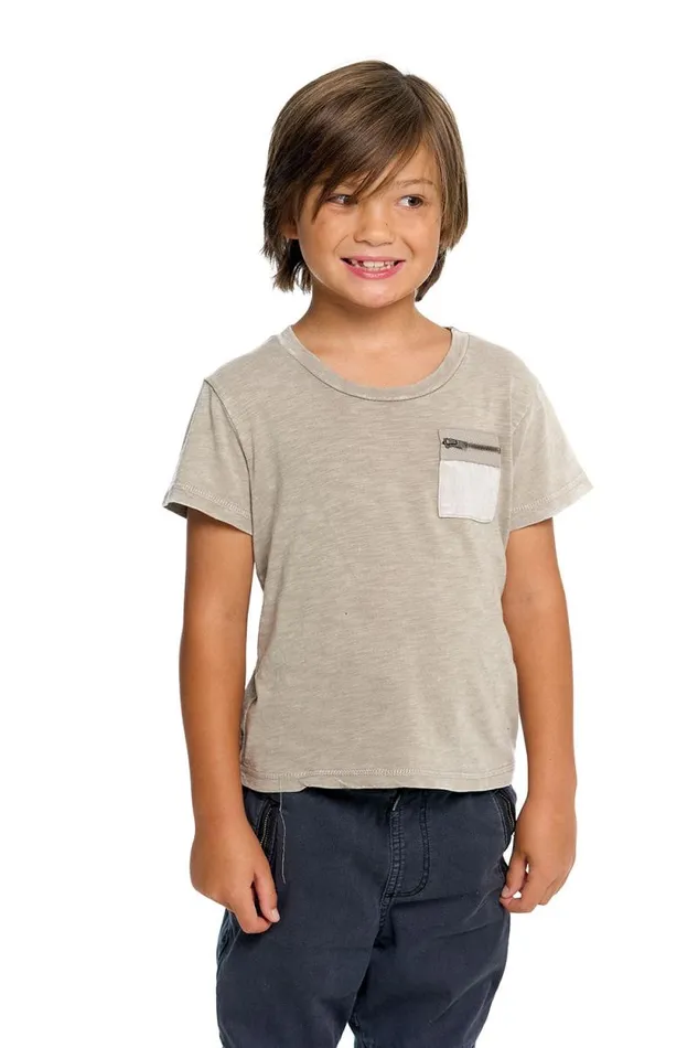 Kids Chaser Brand Boys Boys Gauze Jersey Zip Pocket Short Sleeve Tee