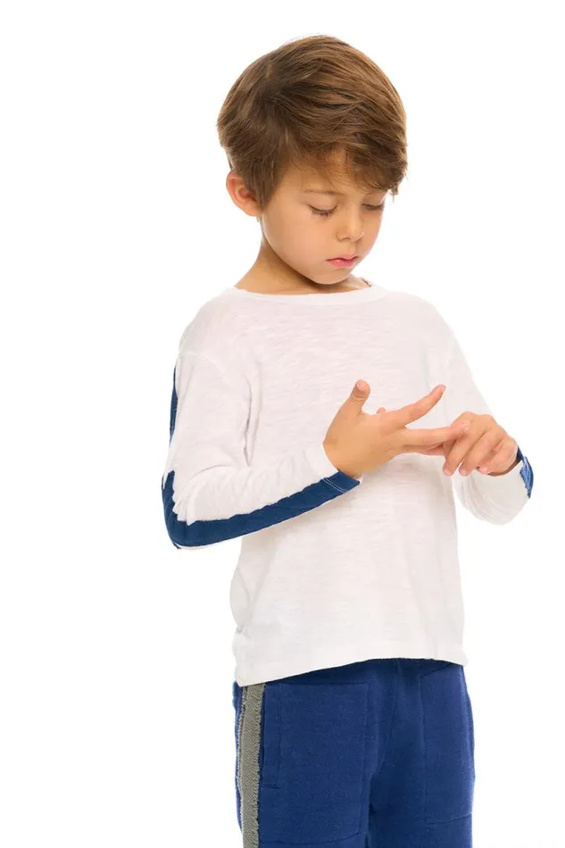 Kids Chaser Brand Boys Color Blocked Crewneck Bolt Long Sleeve Tee