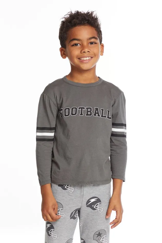 Kids Chaser Brand Boys Football Stripes Boys Long Sleeve Crew Neck Tee
