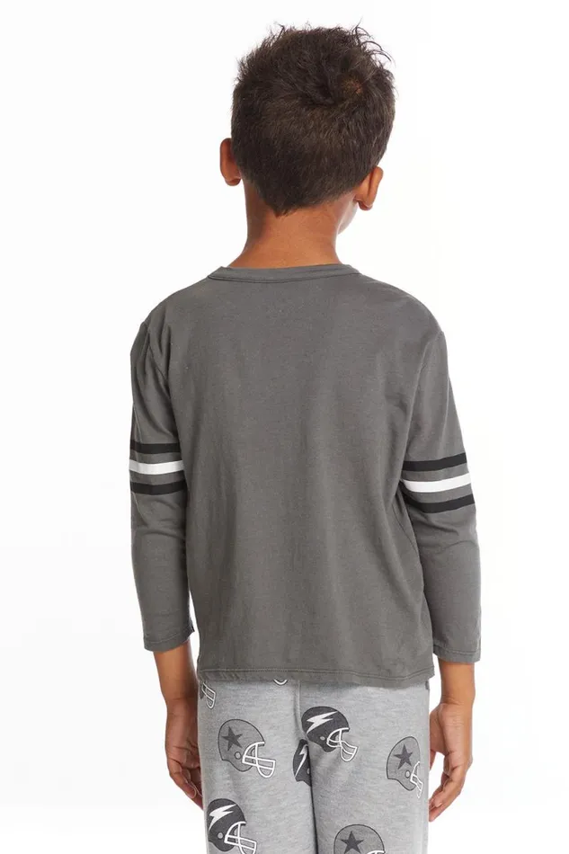 Kids Chaser Brand Boys Football Stripes Boys Long Sleeve Crew Neck Tee