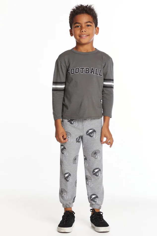 Kids Chaser Brand Boys Football Stripes Boys Long Sleeve Crew Neck Tee