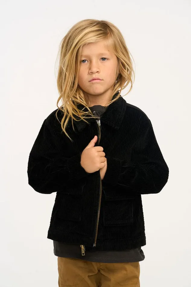 Kids Chaser Brand Boys Martin Raven Black Zip Up Corduroy Jacket