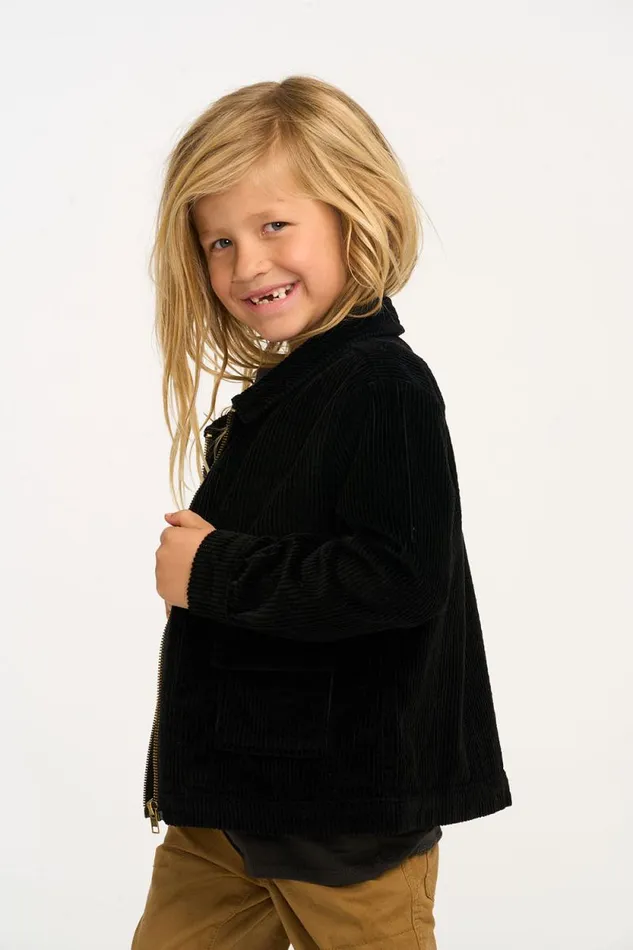Kids Chaser Brand Boys Martin Raven Black Zip Up Corduroy Jacket