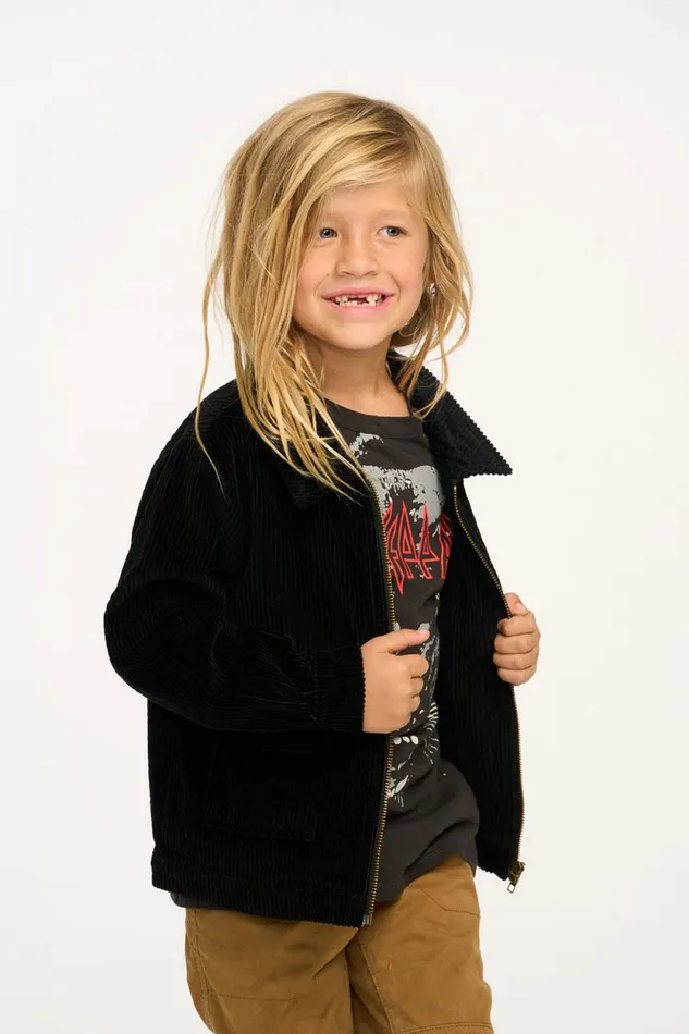 Kids Chaser Brand Boys Martin Raven Black Zip Up Corduroy Jacket