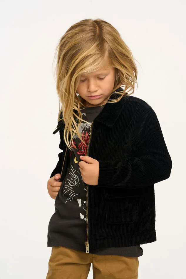 Kids Chaser Brand Boys Martin Raven Black Zip Up Corduroy Jacket