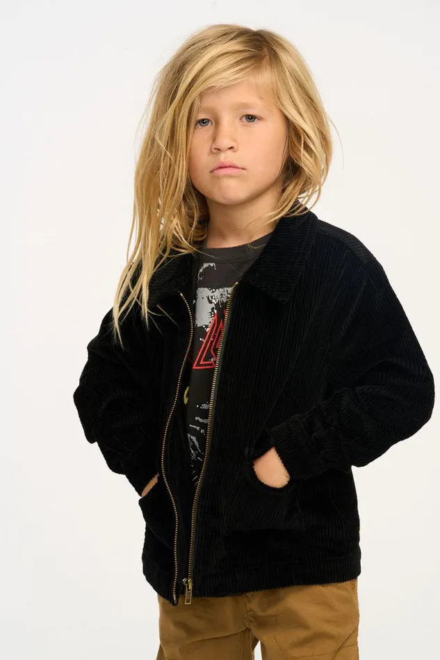 Kids Chaser Brand Boys Martin Raven Black Zip Up Corduroy Jacket