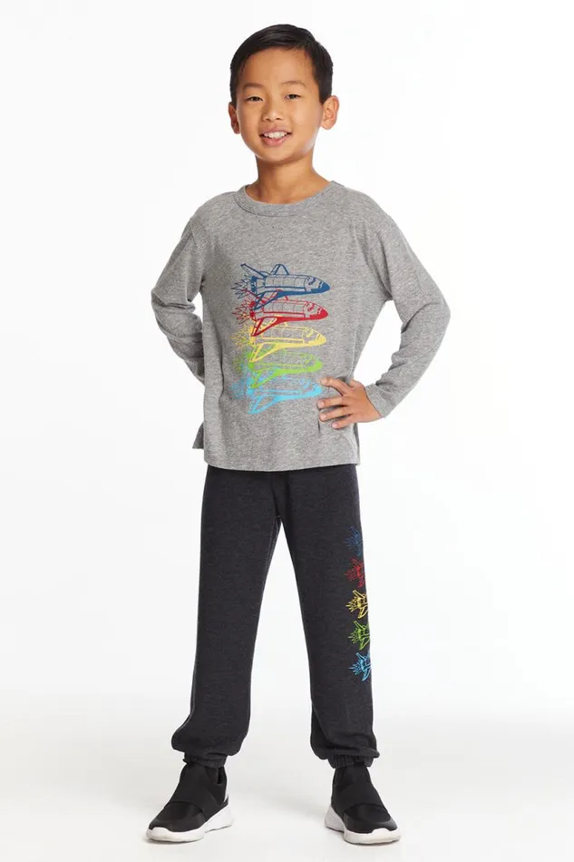 Kids Chaser Brand Boys Rocketships Boys Long Sleeve Crew Neck Tee