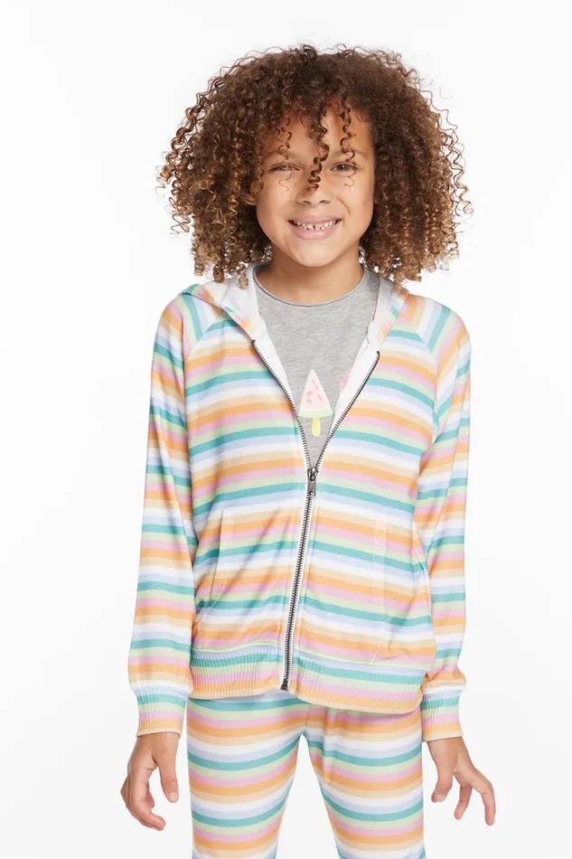Kids Chaser Brand Girls Alana Sunset Stripe Girls Zip Up Hoodie