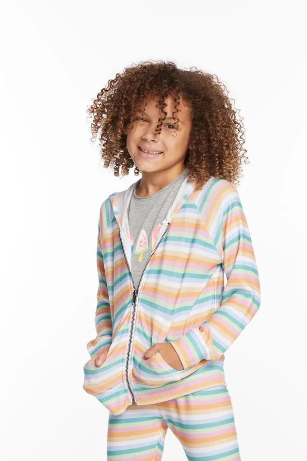 Kids Chaser Brand Girls Alana Sunset Stripe Girls Zip Up Hoodie